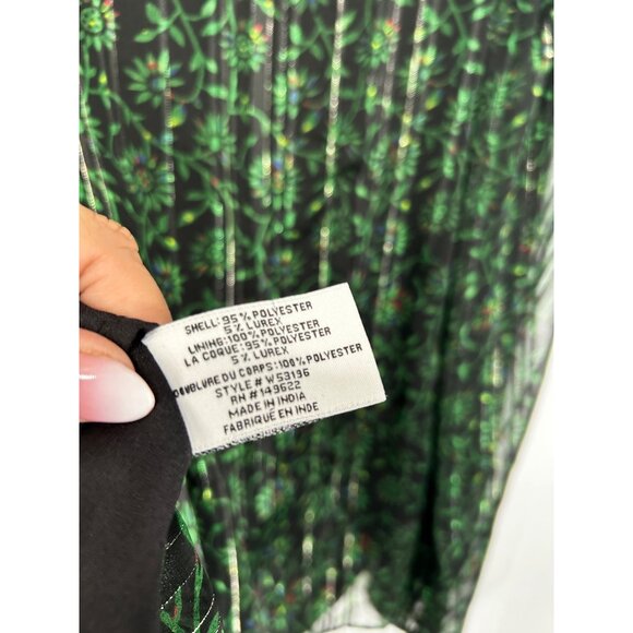 WALTER BAKER FLORAL GREEN LONG SLEEVE RUFFLE FRONT XL V-NECKLINE TOP - Picture 6 of 6